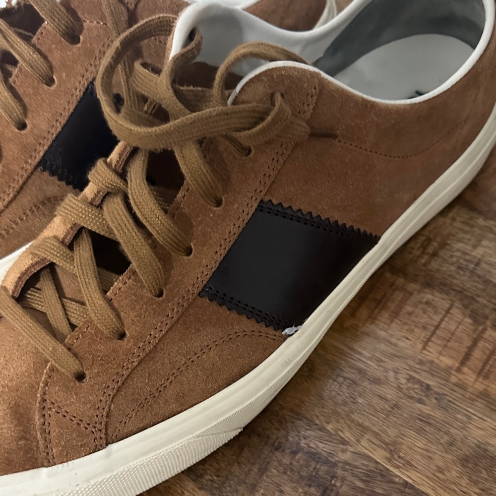 Tom Ford Brown Suede Sneakers with Black Detail